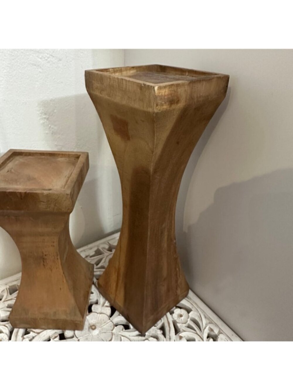 Pottery Barn Cameron wood pillar candle holder set - Picture 3 of 8